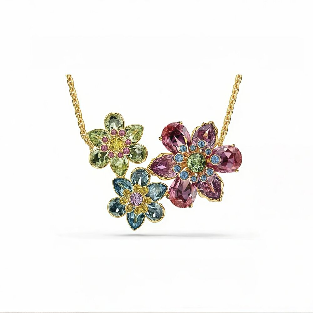 Swarovski crystal three-flower necklace - Picture 2 of 5